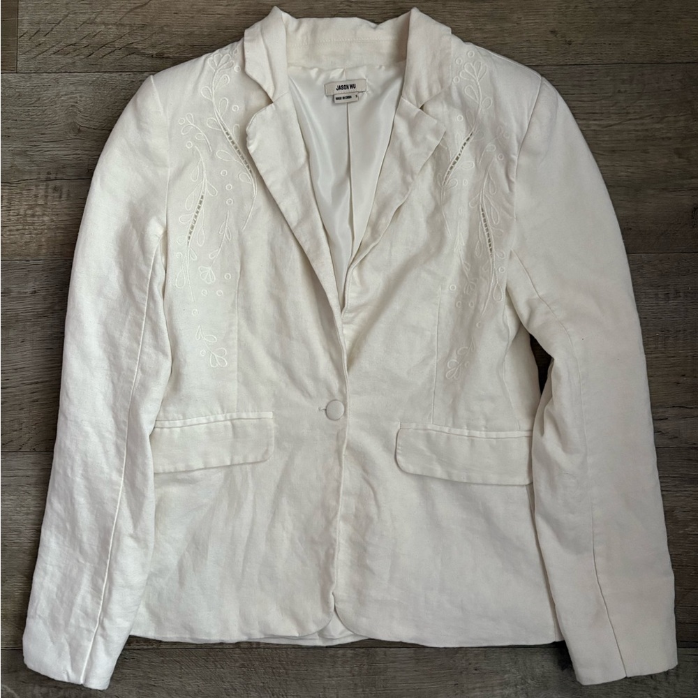 Jason Wu Eyelet Linen Shoulder Pad Blazer